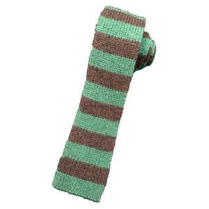 Square Tip Wool Men's Tie Rugged Knitted Skinny Green Brown Stripes Winter GUC